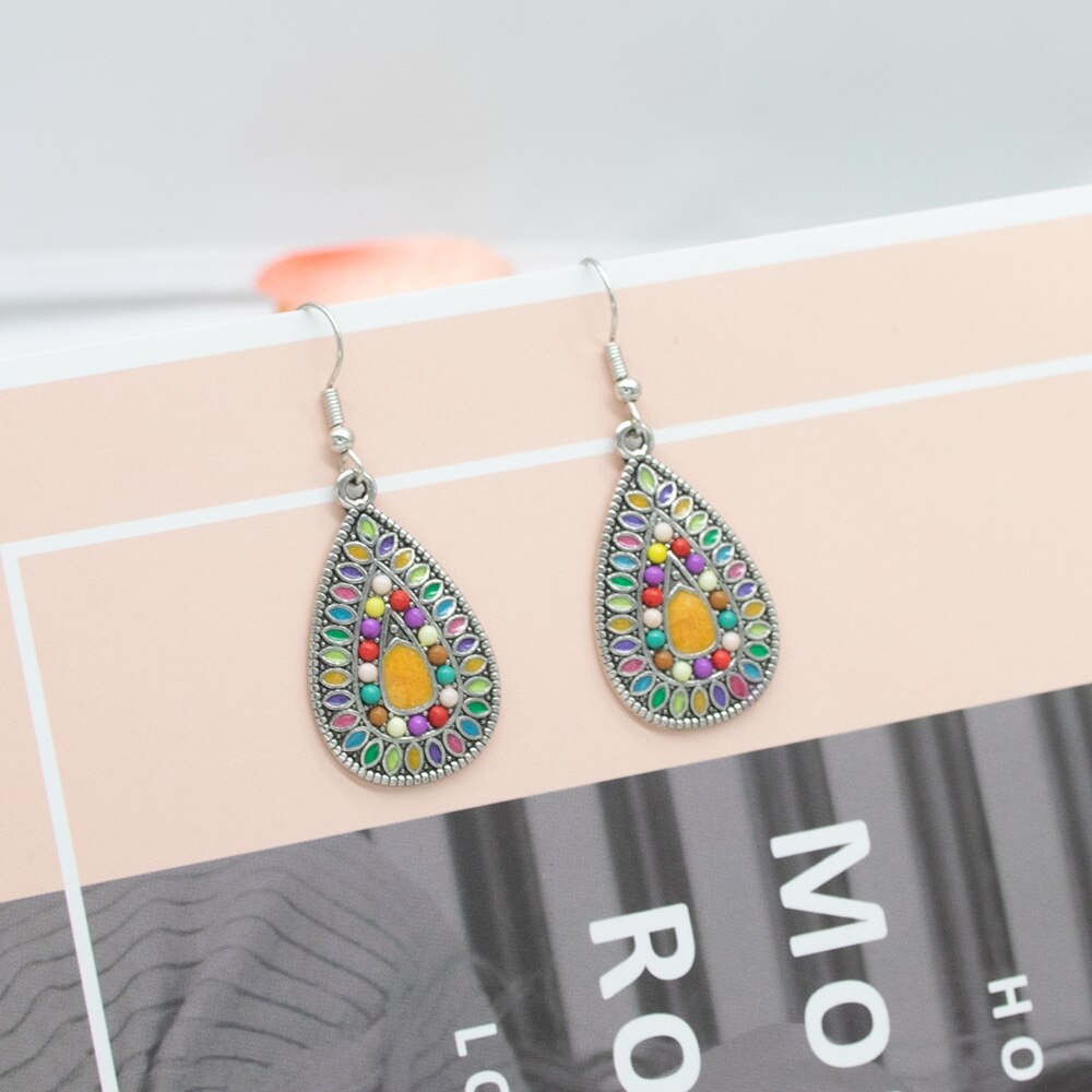 Ethnic Earrings Colorful Enamel Beads Boho Jewelry Statement Turkish Big Waterdrop Earrings Party Christmas 1E1166