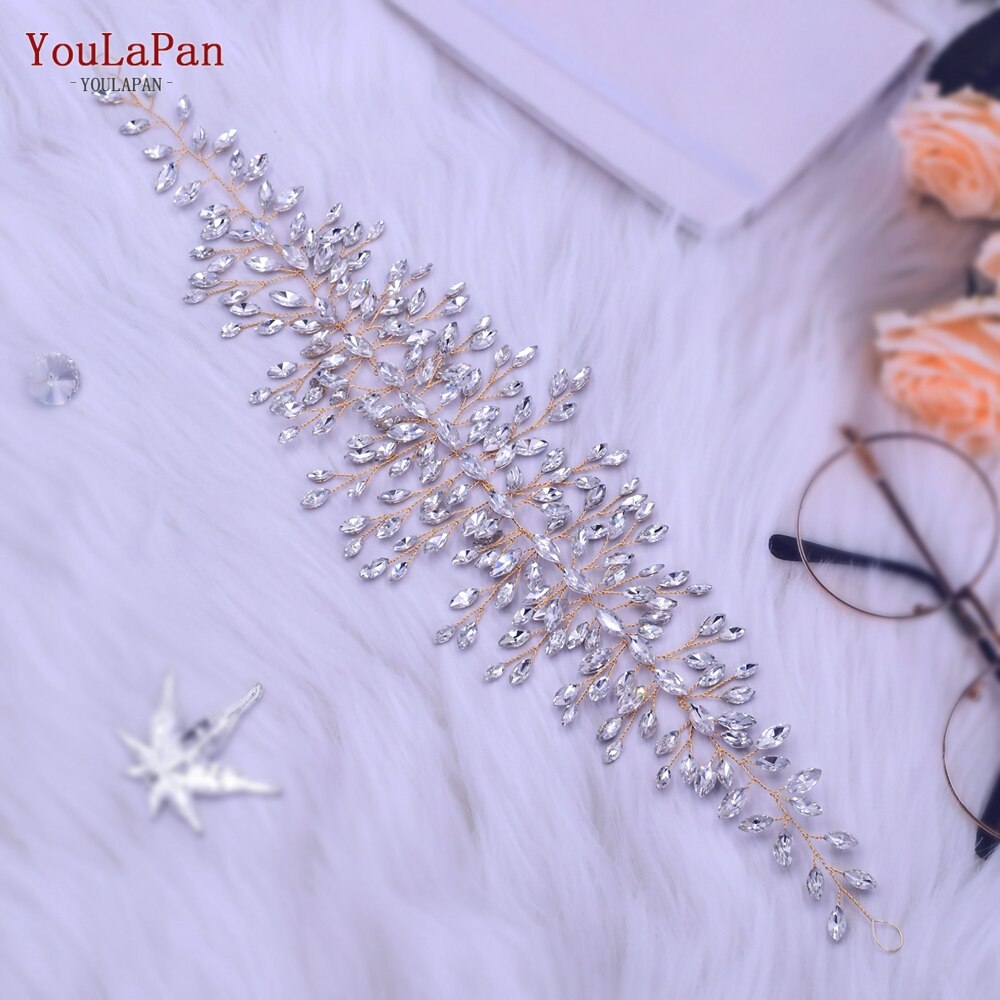 YouLaPan SH237-G złoty pas ślubny z kryształ górski moda koralik pas cienki szarfa pasek zachodnie pasy aplikacja ślubna szarfa pasek