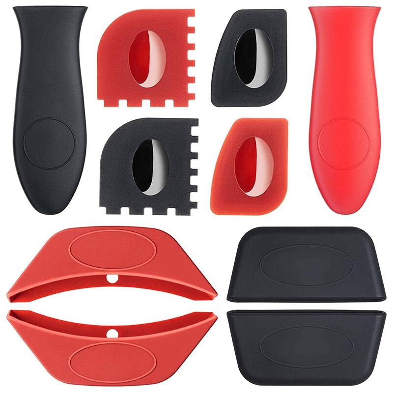10 Pieces Silicone Pot Holder Cover Handle Holder Pan Scraper Tool Set, Grill Pan Scraper Cleaner Tool Handle