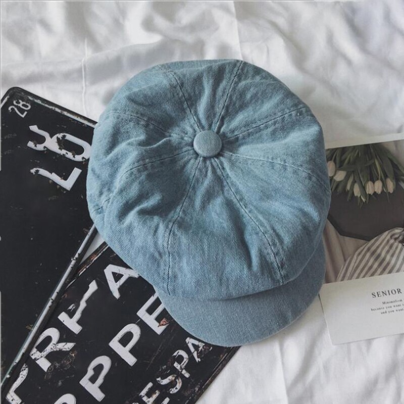 Outono chapéu de cowboy vintage unisex newsboy denim boné feminino masculino chapéu octogonal cabbie driver boné plana topo coreano pintor chapéus