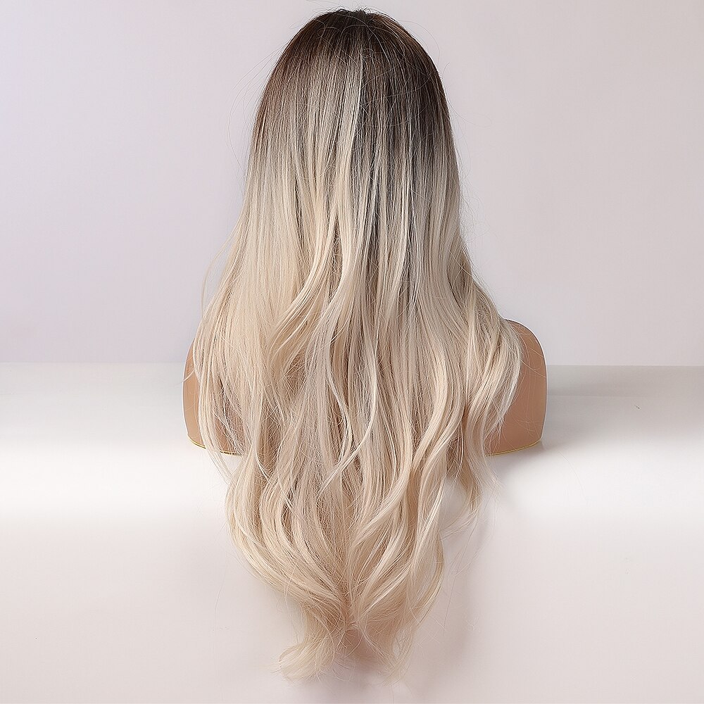 Alan eaton ombre svart brun platina blond peruk mittdel syntetiskt hår långa vågiga peruker för svarta kvinnor cosplay värmebeständig