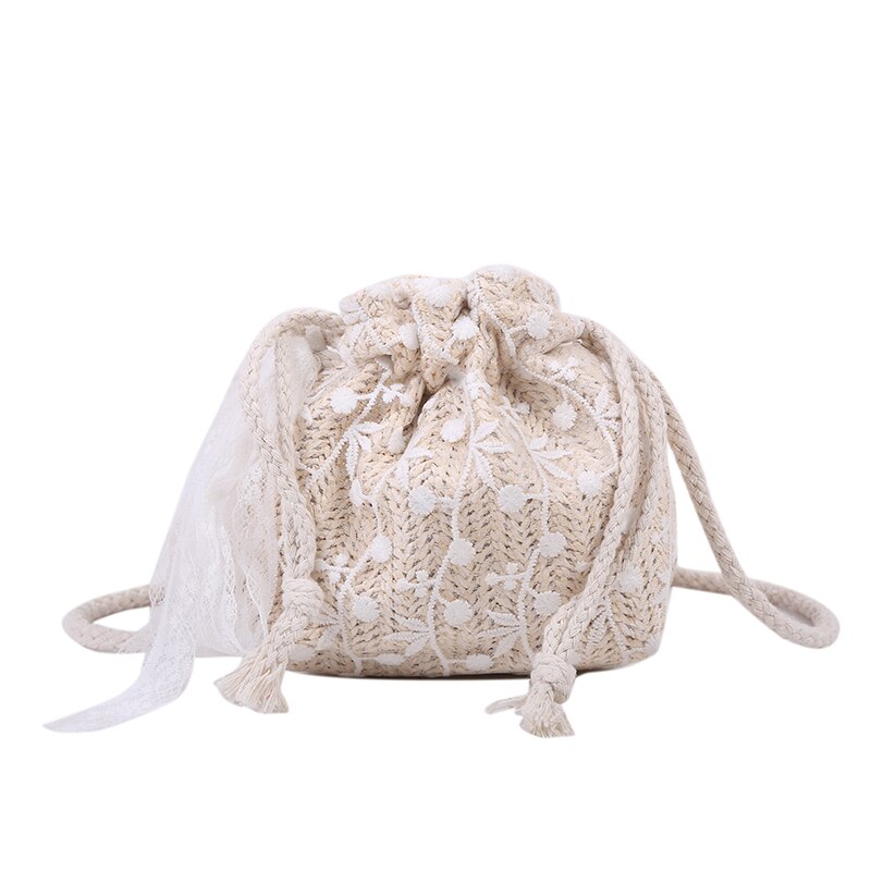 Summer Straw Bags WOMEN'S Bag Style Bucket Woven Bag Versatile INS Shoulder Small Beach Bag celebrities: X7189 White