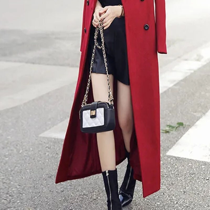 Gabardina de lana roja vino para mujer, abrigo delgado de longitud media, y holgado que combina con todo, F227, otoño e invierno, novedad de 2022