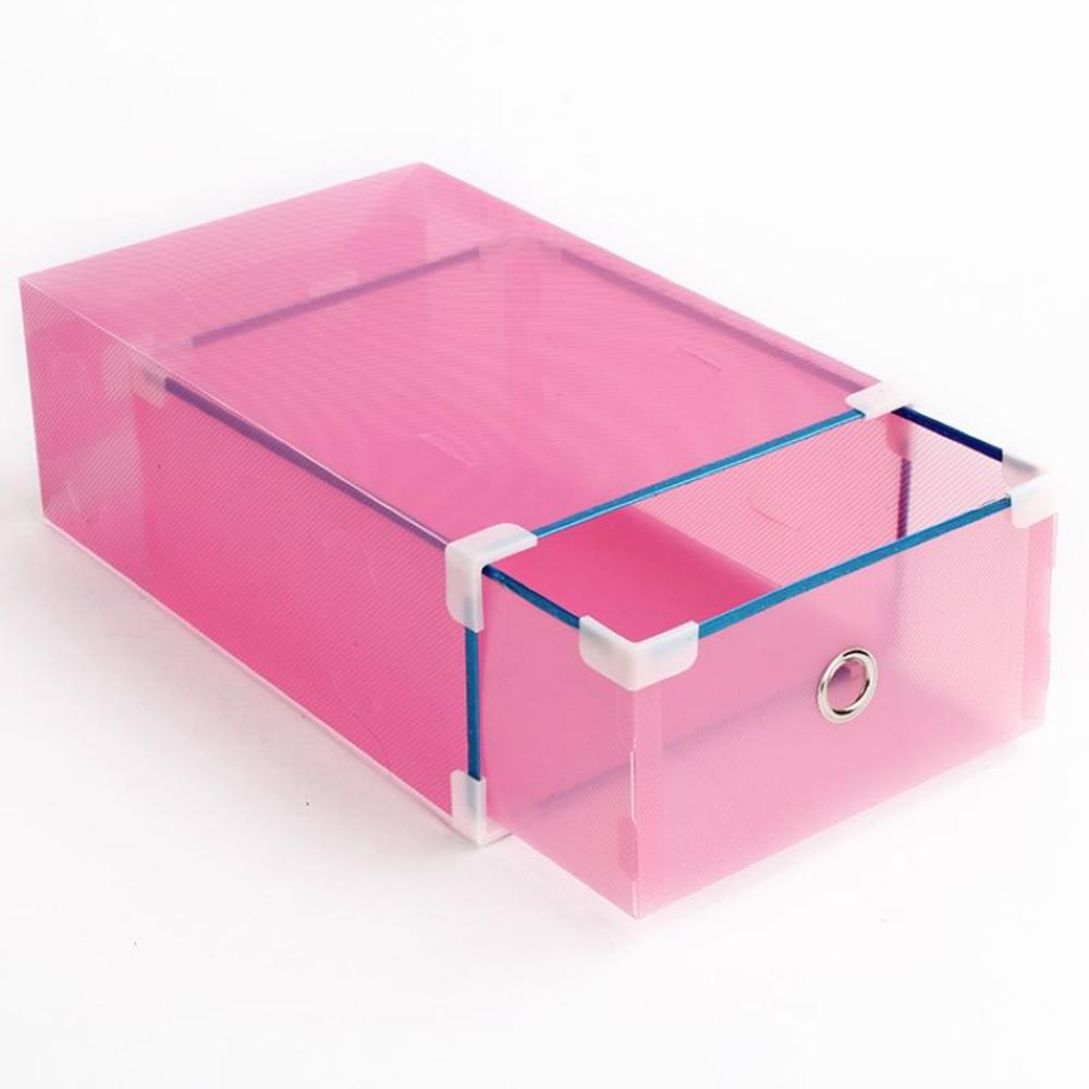 Foldable Plastic Storage Box Thicken Crate Clothes Shoes Drawers Clear Storage Drawer Organizer For Home Save Space Accessories: Pink