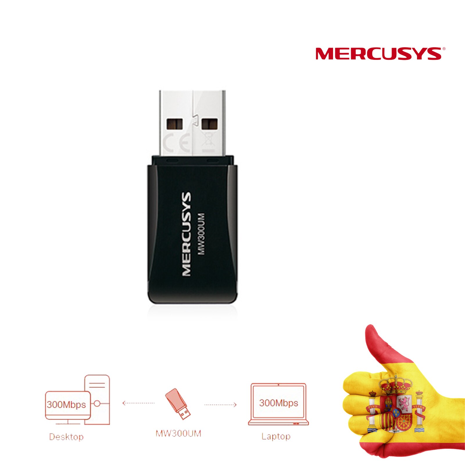 MINI DRAADLOZE USB ADAPTER MERCUSYS MW300UM-300Mbit/s