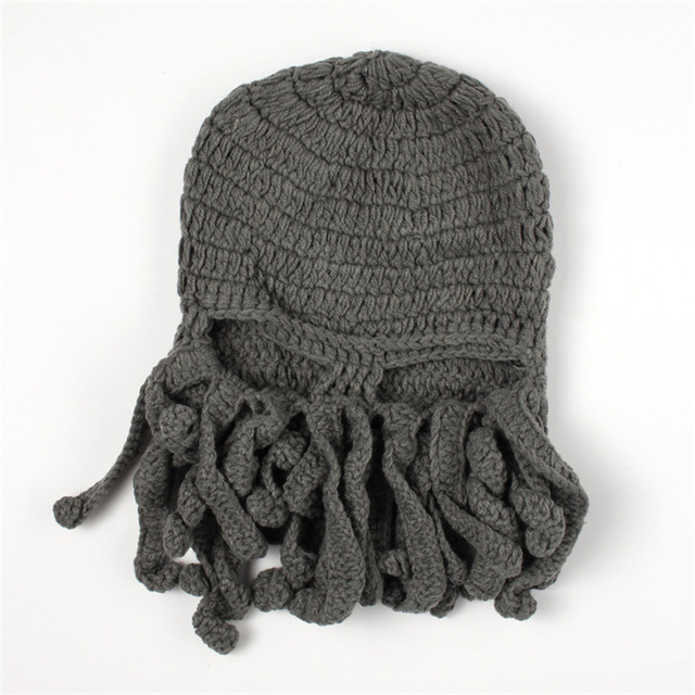 Nyhet rolig fest bläckfisk skäggmössa unisex djur cthulu virkad tentakel stickad vindmask skidkeps halloween hattar: 1
