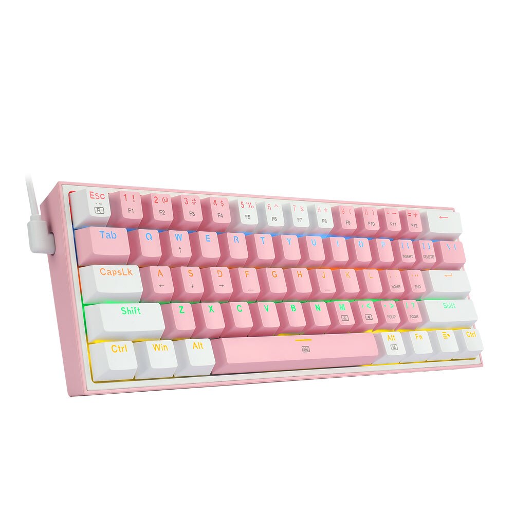 REDRAGON-miniteclado mecánico Fizz K617 para videojuegos, teclado con cable desmontable, 61 teclas, color azul, arcoíris, USB, portátil, para viaje: K617R-PW