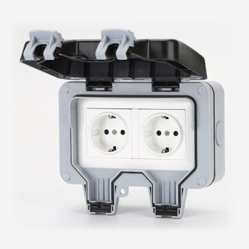 IP66 Weerbestendige Waterdichte Outdoor Stopcontact 16A Dubbele Eu Standaard Stopcontact Geaard Eu Plug