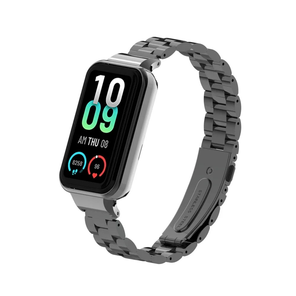 Metal Replacement Strap for Amazfit Band 7, Solid Stainless Steel, Three-Bead Metal Strap, Suitable for Amazfit Band 7