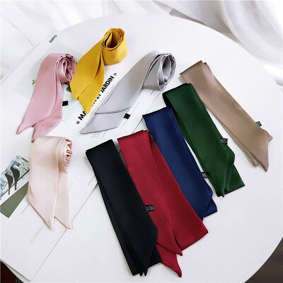 Petit foulard en soie de couleur unie pour femmes, 90x5cm, ruban de poignet tout assorti pour sac à main enveloppé