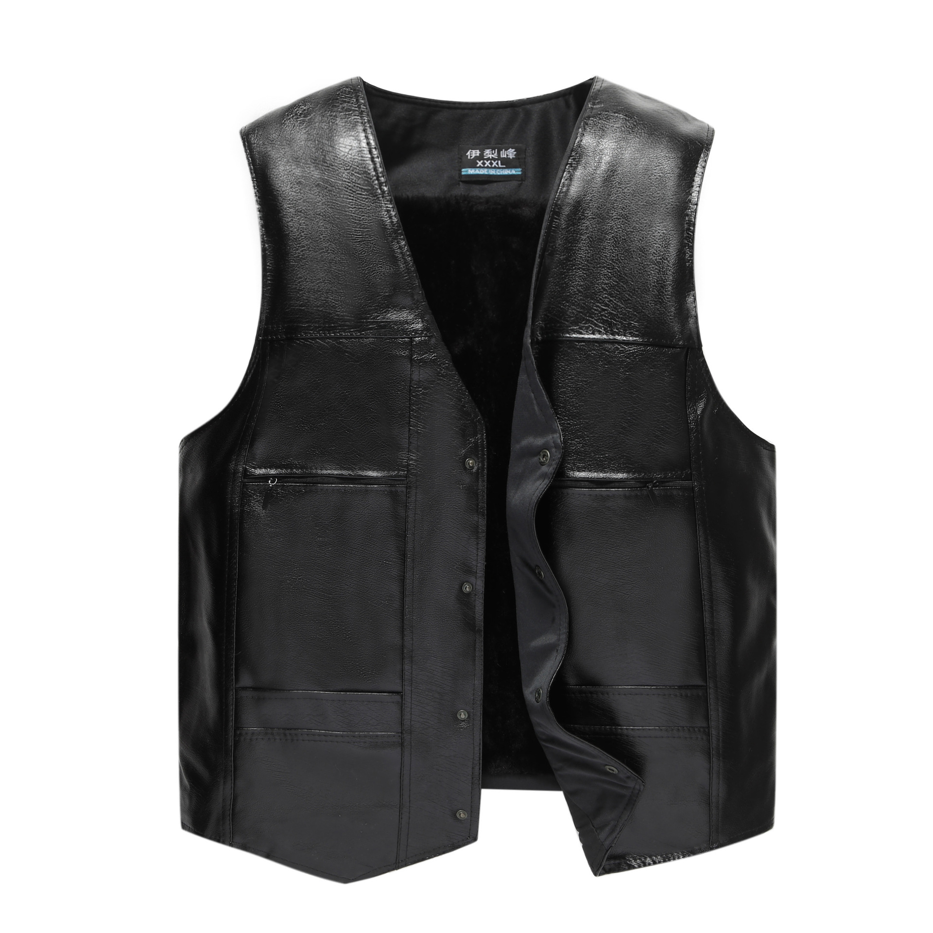 HOO more men's PU leather vest v-neck warm vest