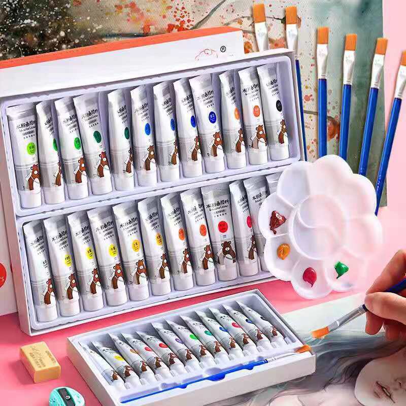 Gouache paint set for beginners 24/12 color students with children washable kindergarten drawing blackboard pigment art supplies