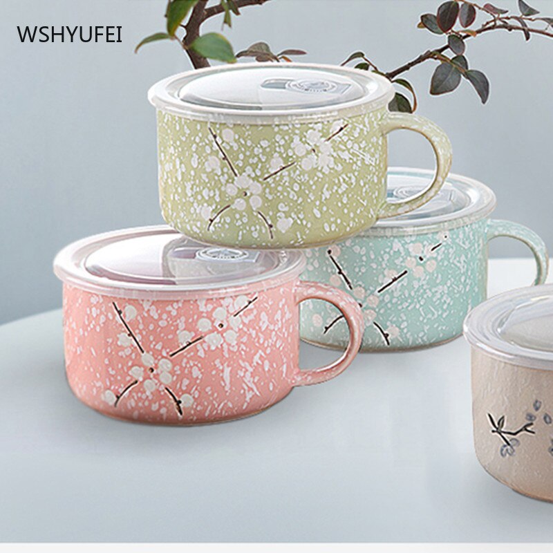 Keramische Instant Noodle Cup Met Deksel Huishoudelijke Grote Capaciteit Soep Cup Bento Box Student Bento Box Instant Noodle Isolatie Kom