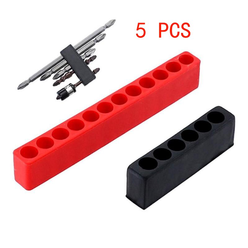 5pcs 12 Screwdriver Holes Plastic Head Hex Shank Electric Drill Bit Holder Plastic Head Storage Case Tool Box