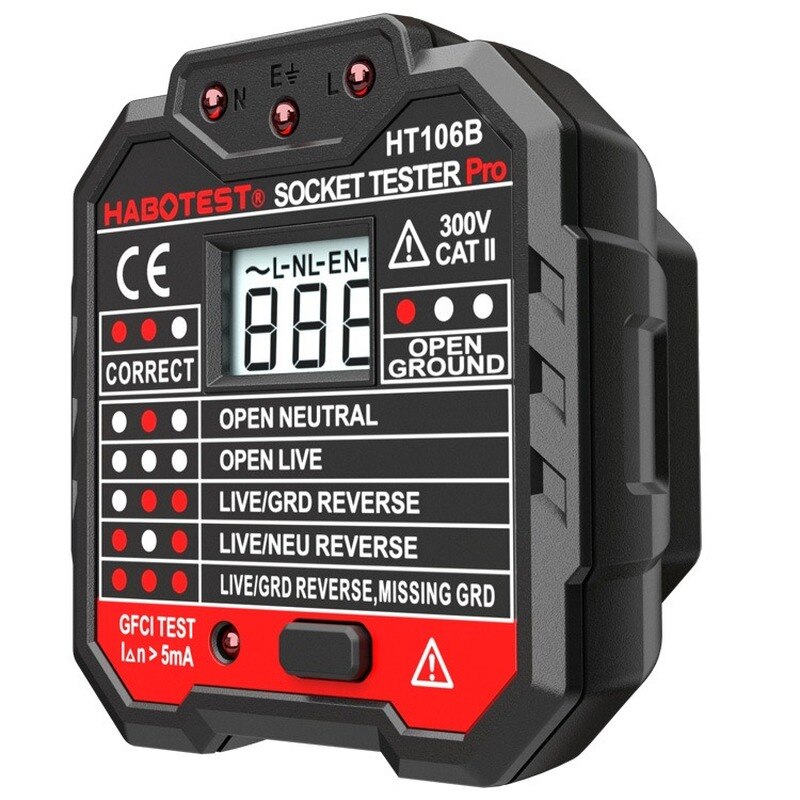 HT106 Digitale Display Socket Veiligheid Tester Lekkage Schakelaar Detectie Test Lijn Elektroscoop Nul Live Lijn Tester