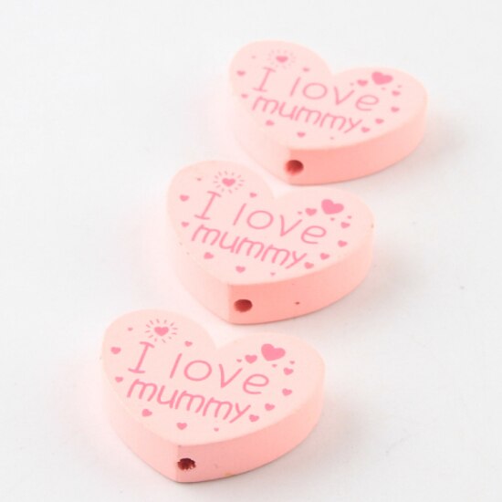 10pcs/lot Wooden DIY (I love mummy) Heart-Shaped Wooden Beads For Children's Toys & Pacifier Clip Spacer Beads: Color 6