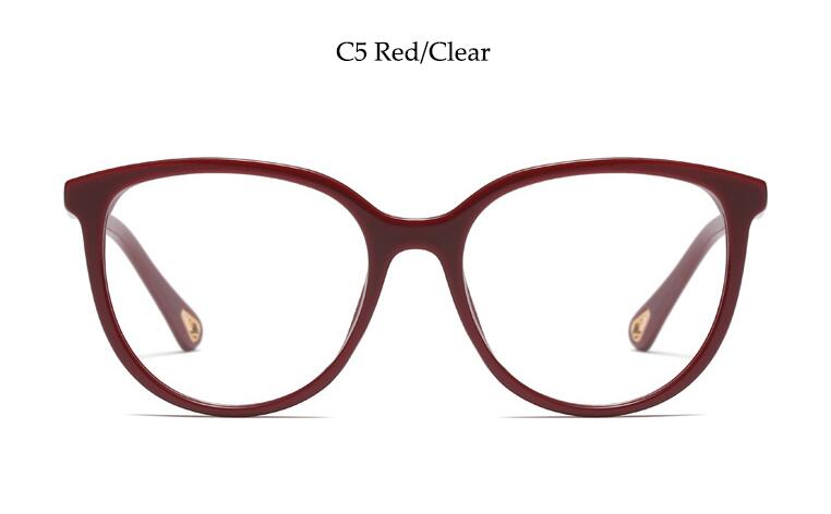 Transparent Round Glasses Spectacle Frame Clear Lens Glasses Without Diopter Black Red decorative glasses: C5 red clear