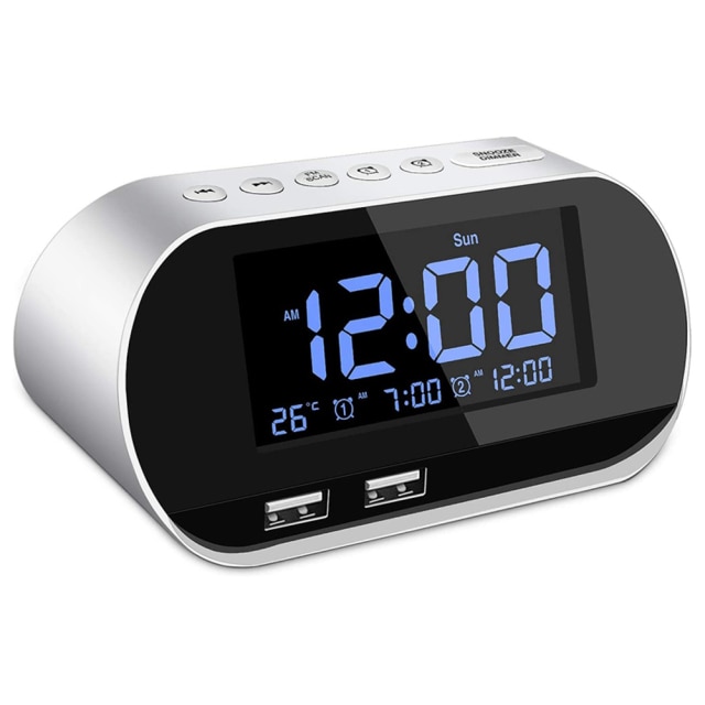 Radio-réveil Fm avec minuterie de sommeil, double Port Usb, affichage numérique avec gradation, Volume réglable (blanc): white