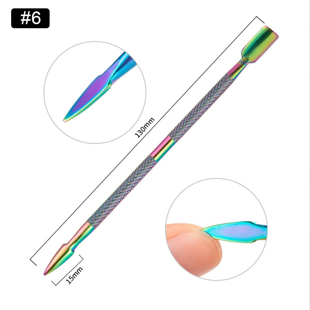1pcs Rainbow Nail Cuticle Pushers Tweezers Nipper Clipper Scissor Dual-end Dead Skin Remover Manicure Pedicure Nail Art Tool: Pattern 6