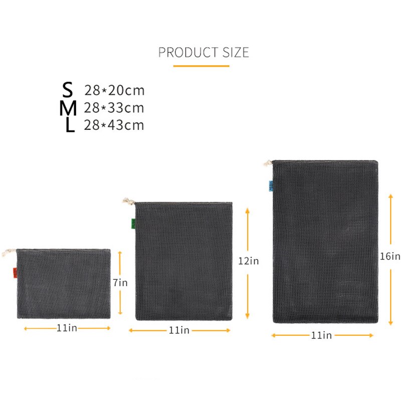 Bolsa de malla de algodón reutilizable bolsas de verduras Eco Produce bolsa de malla de algodón bolsa de almacenamiento de verduras reutilizable bolsas de la compra con cordón