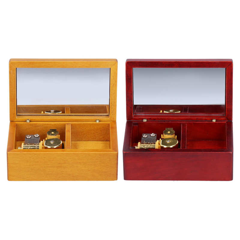Musical Jewelry Storage Case with Mirror Desktop Music Box Wooden Decoration