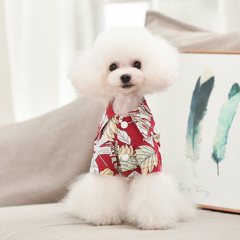 Zomer Huisdier Katoenen Kleding Hond Beach Palm Bloem Gedrukt T-shirt Kleine Medium Puppy Katten Apparel Supplies Chihuahua Teddy Outfits