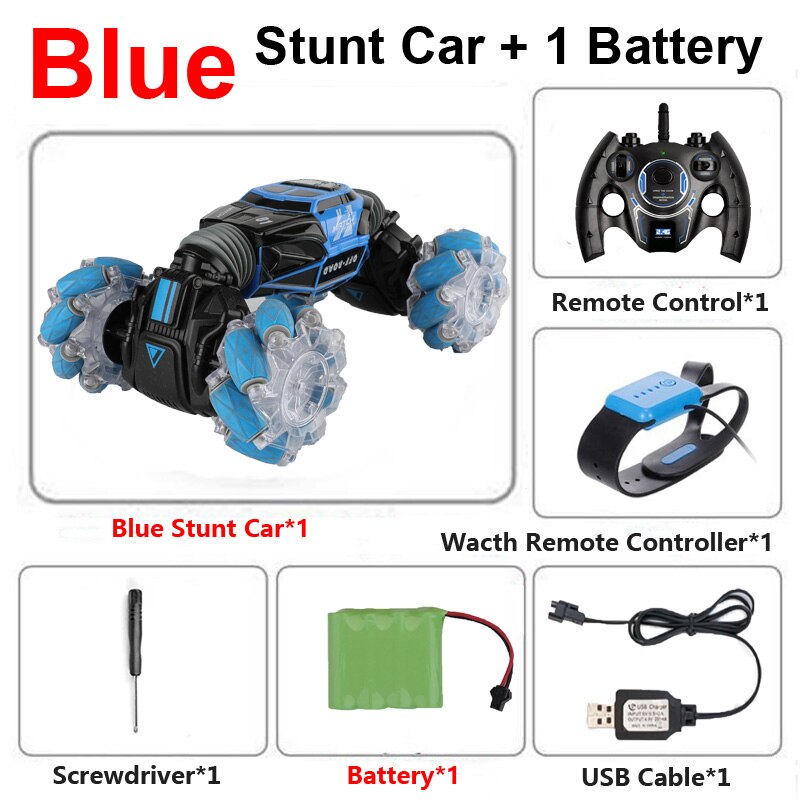 1:16 Remote Control Stunt RC Car Gesture Induction Twisting 4WD Off-Road Vehicle Light Music Drift Side Driving RC Toys: Blue 1B