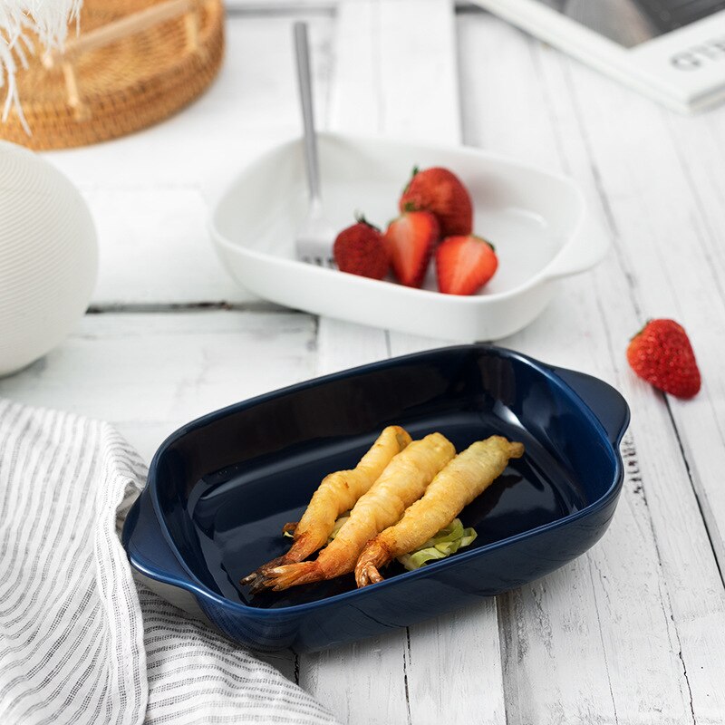 Rectangular Ceramic Baking Tray Double-eared Rice Plate Baking Mold Oven Pasta Thousand-level Baking Tray Microwave Oven