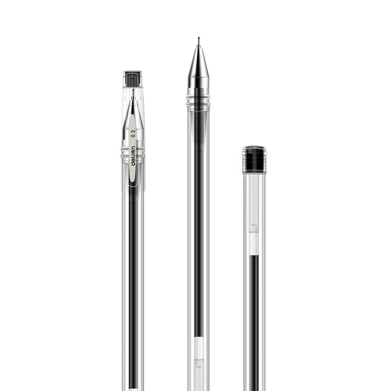 Deli caneta em gel 0.3mm, caneta gel preta de alta qualidade para material de escritório e escritório, 3 peças recarga de recargas
