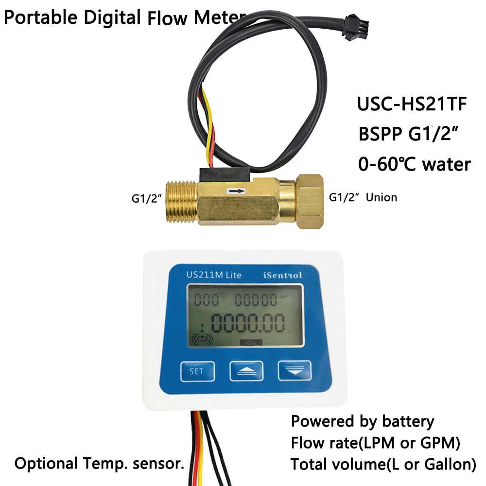 US211M Lite USC-HS21TF 1-30L/min Digital Flow Meter 5V Flow Reader Compatible with all our hall effect water flow sensor: Whole Set