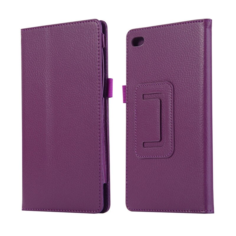 Slim litchi flip stativ pu læder cover funda etui til lenovo tab 7 essential/tab 4 7 essential tb -7304f/ n/x tablet + film + pen: Lilla