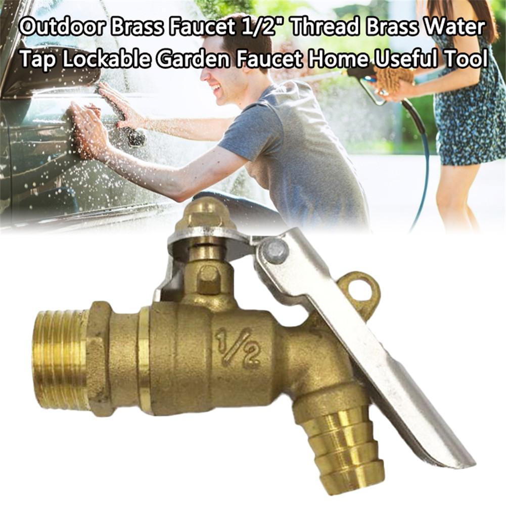 Outdoor Brass Faucet 1/2" Thread Brass Water Tap Lockable Garden Faucet Home Useful Tool