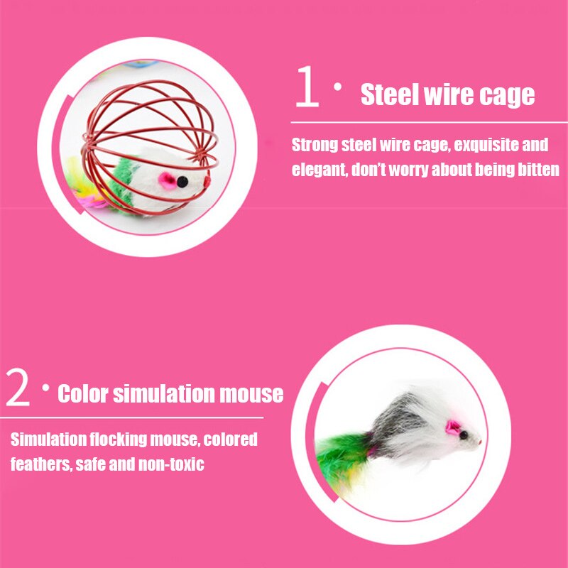 Jouets pour animaux de compagnie mignons, Cage de souris, jouet , Cage en fil de fer, jouet de chat en fourrure, 1 pièce/5 pièces/10 pièces, jouets interactifs pour chats de couleur aléatoire