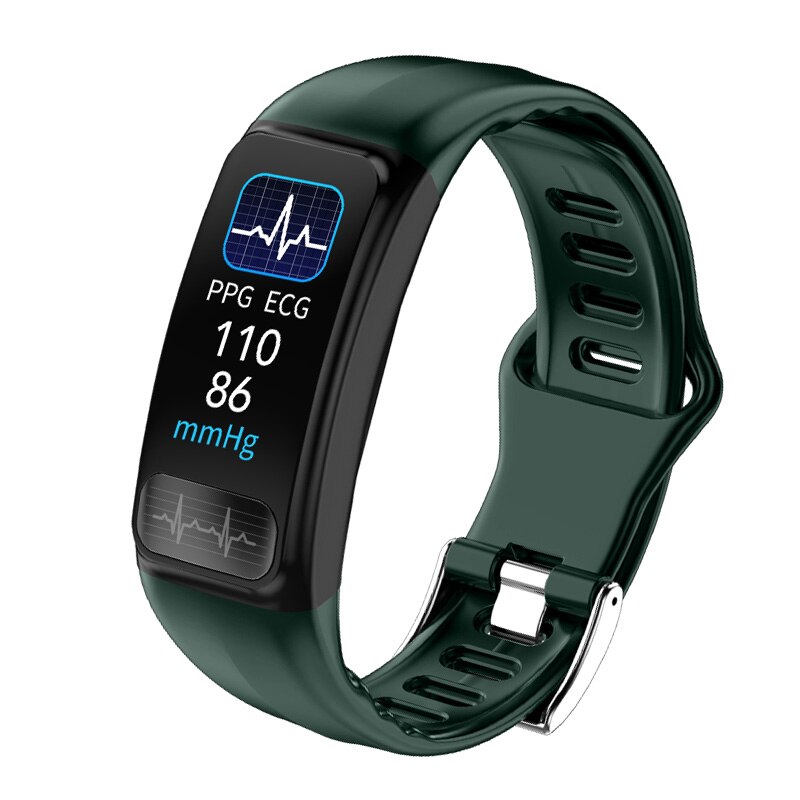P12 ECG PPG SPO2 Smart Bracelet Heart Rate Blood Pressure Monitor Sport Smart Band IP67 Waterproof Fitness Tracker PK P1 P3 P11: Green