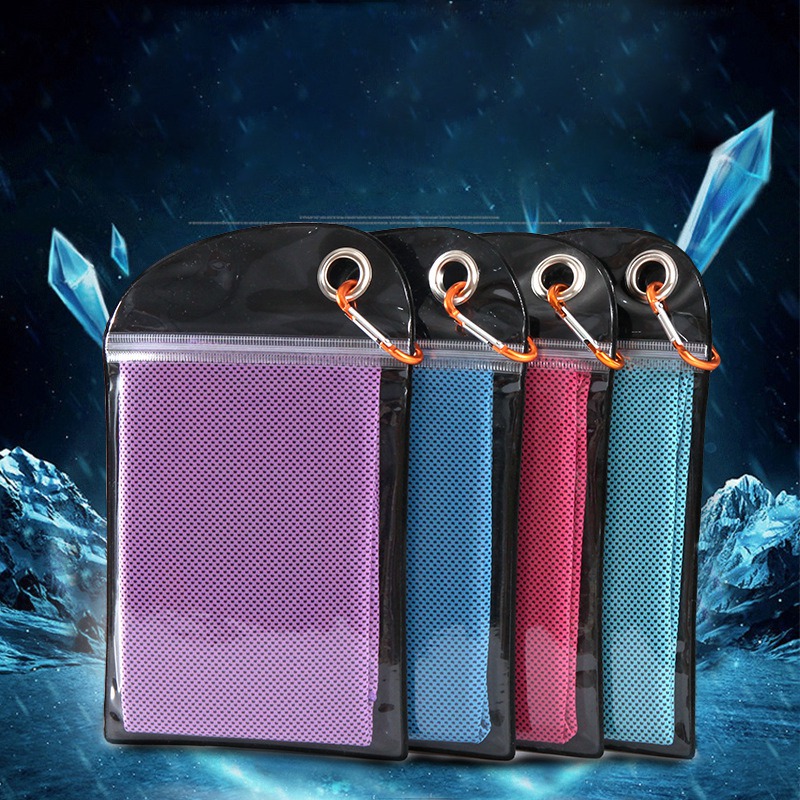 Ice Towel Swimming Towel Heat Relief Reusable Chill Cool Towel With Carabiner Clip Yoga Travel Golf Gym Camping Fitness Running