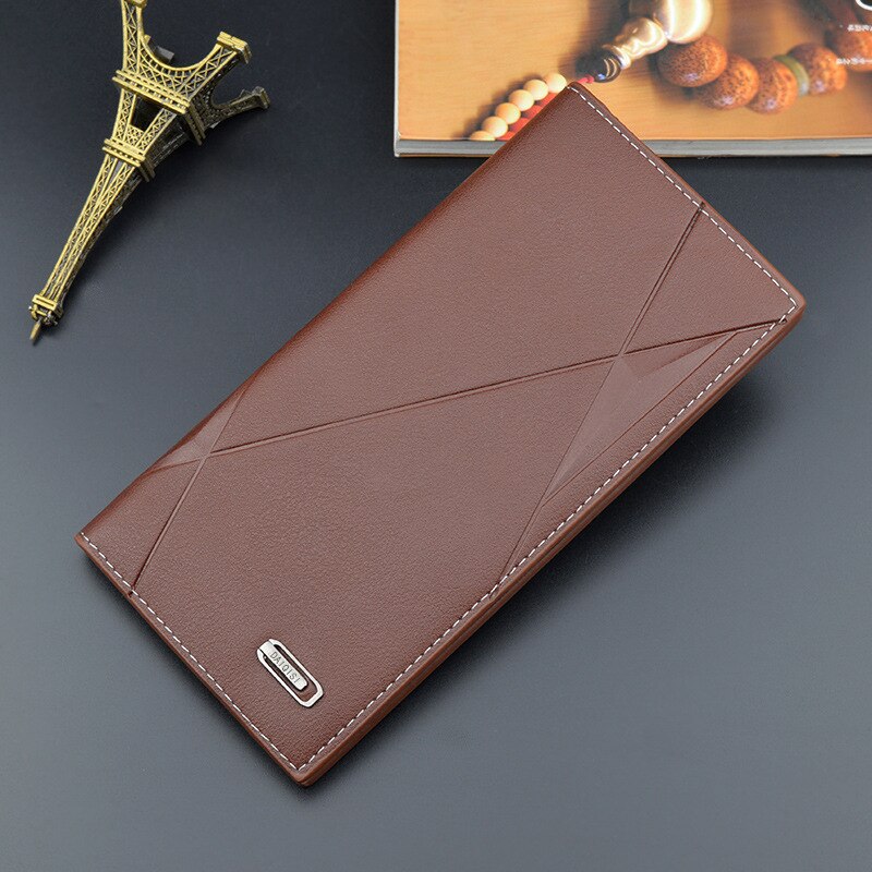 Men's Wallet Soft Wallet 3 Fold Multi-card Slot Large-capacity Embossed Wallet Men's Long Thin Section Youth Men PU: Brown