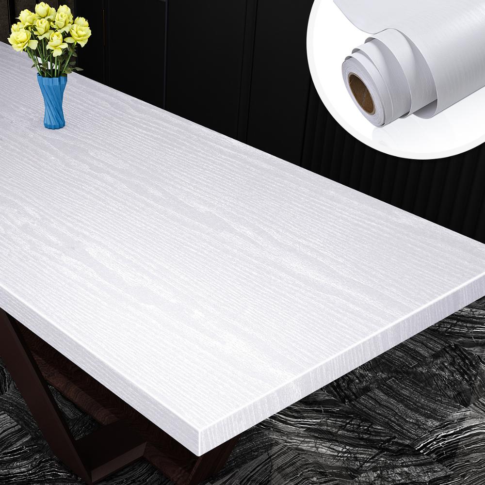 Trækorn spisebord tapet selvklæbende vandtæt vinyl garderobeskab skab bordplade renovering klistermærke værelse dekoration: Hvidt tykt træ / 30cm x 2m