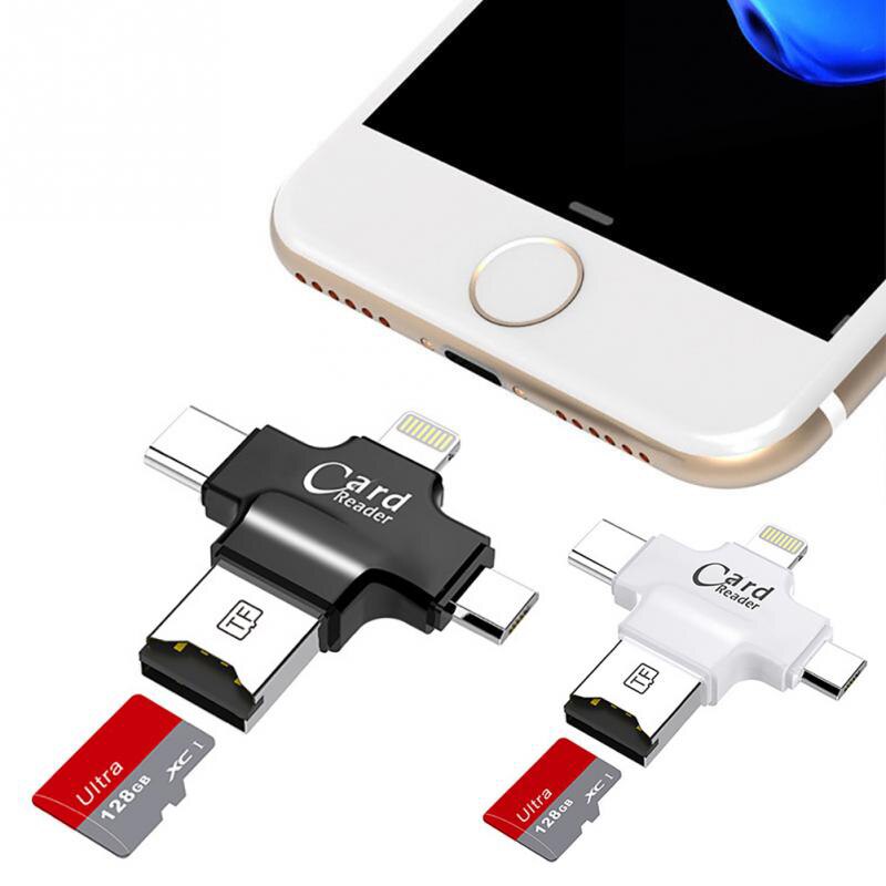 4 en 1 lector de tarjeta tipo C Adaptador micro USB Lector de Tarjetas Micro SD tarjeta para iPhone/iPad inteligente OTG