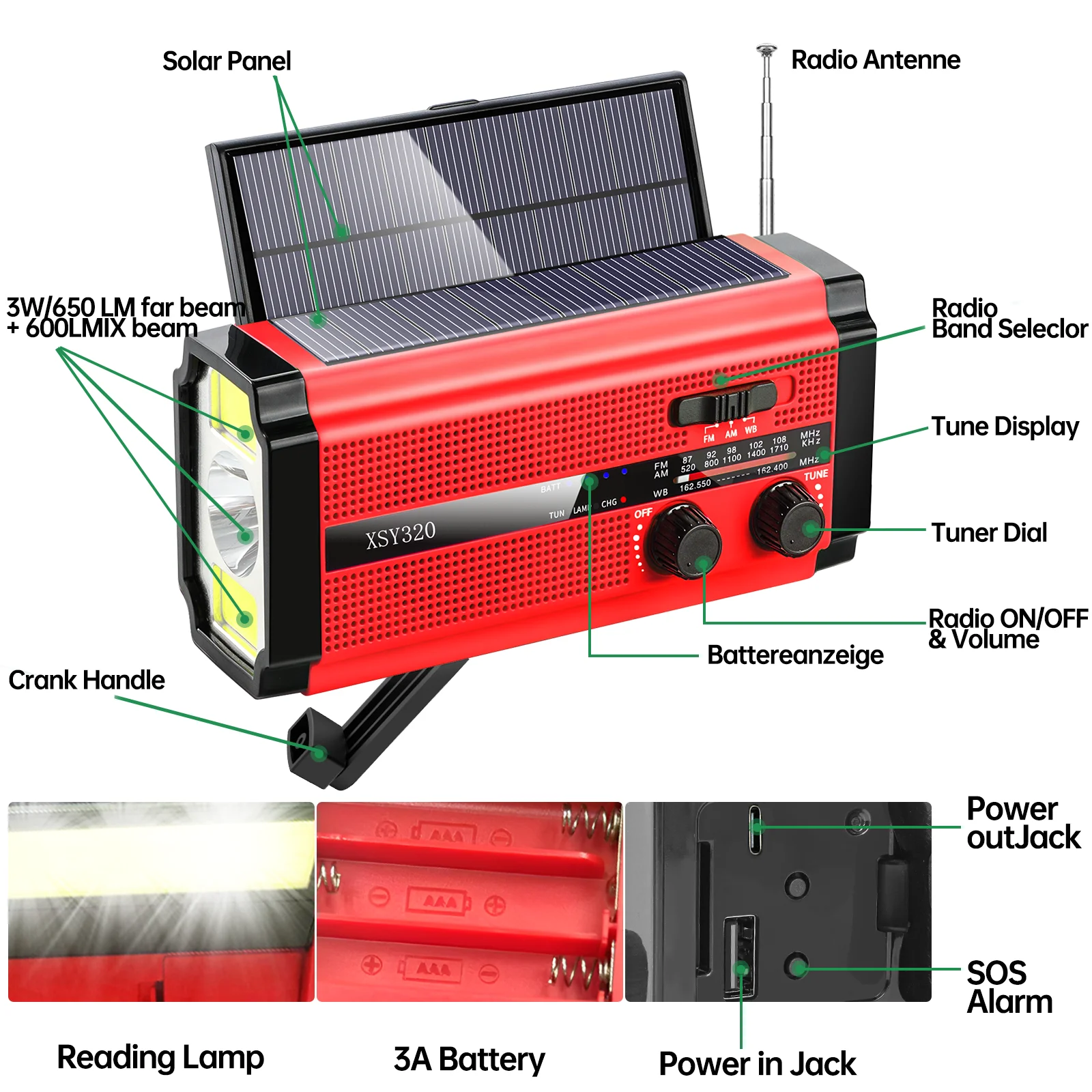 Woopker 5000 mah fm-radio xsy -320 bærbar nødradio håndsveiv solcelleradio am/noaa bærbar led sos-alarm powerbank