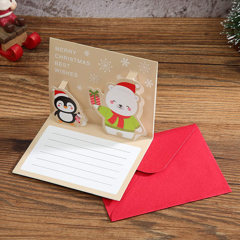 Carte de vœux joyeux nouvel an, 5 pièces, cartes de vœux joyeux noël avec enveloppe, Mini carte postale pour enfants, carte , fête de noël: Penguin white bear