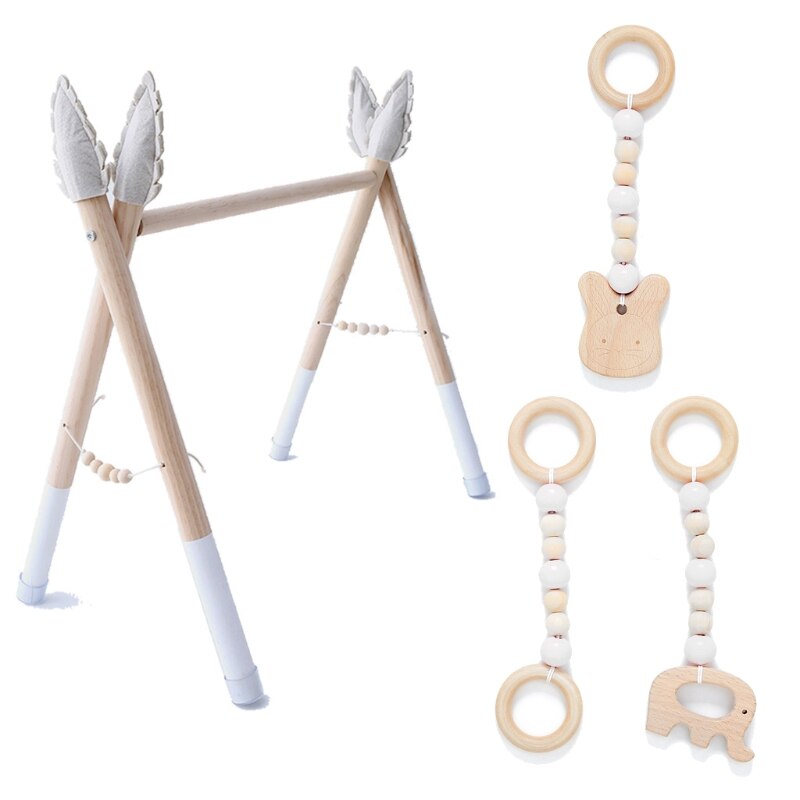 1Set Baby Gym Play Nursery Sensory Ring-pull Toy Wooden Clothes Rack Room Decor 124D: White
