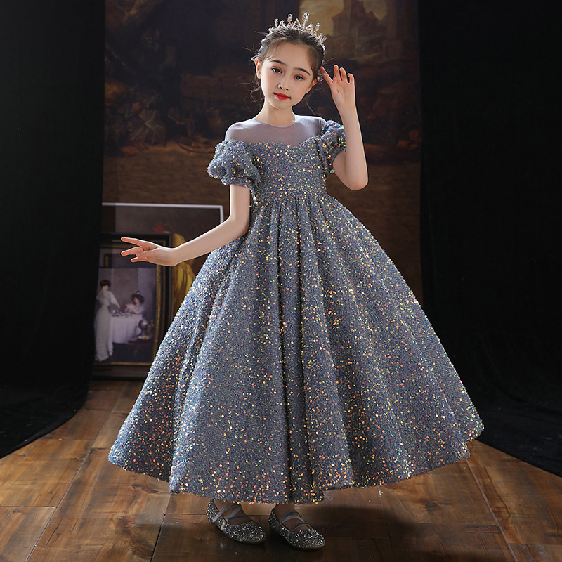 Children's Costume Teenager Prom Ball Gown Princess Sparkly Exquisite Sequins Dress Summer Wedding Birthday Party Dress