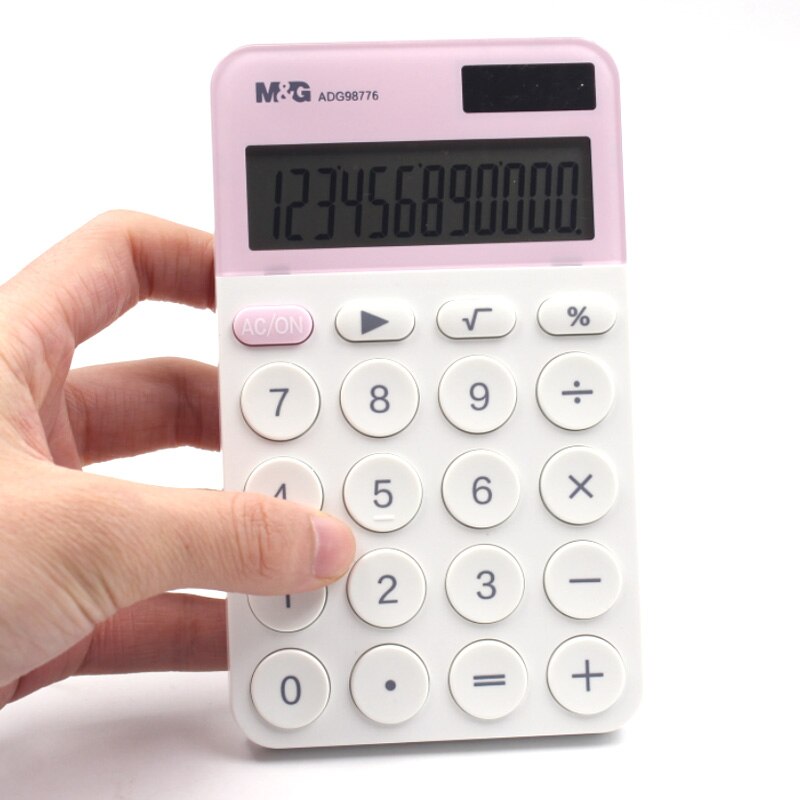 M&G Mini 12 digits Modern Tablet Dual Power Color Calculator Cute Small Solar Calculator School Student: PINK