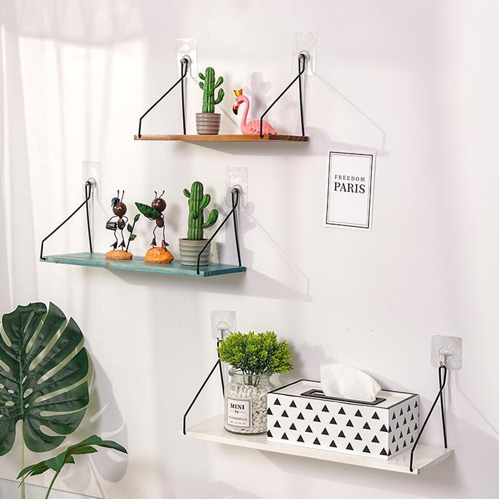 Prateleiras flutuantes para parede, prateleira rústica para armazenamento de metal, decoração da casa, azul/branco