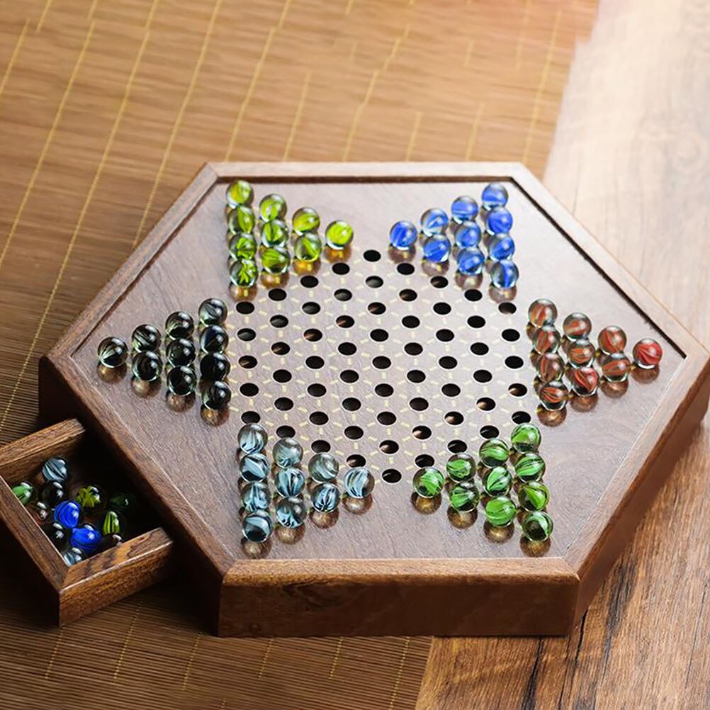 1 Set Traditional Wooden Educational Chinese Chequers Chinese Checkers Checker