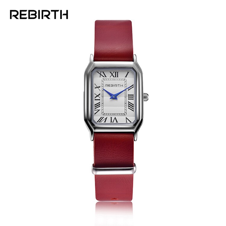 Eenvoudig dameshorloge wedergeboorte top luxe merk leren band kwarts rechthoek romeinse cijfers dameshorloges: C