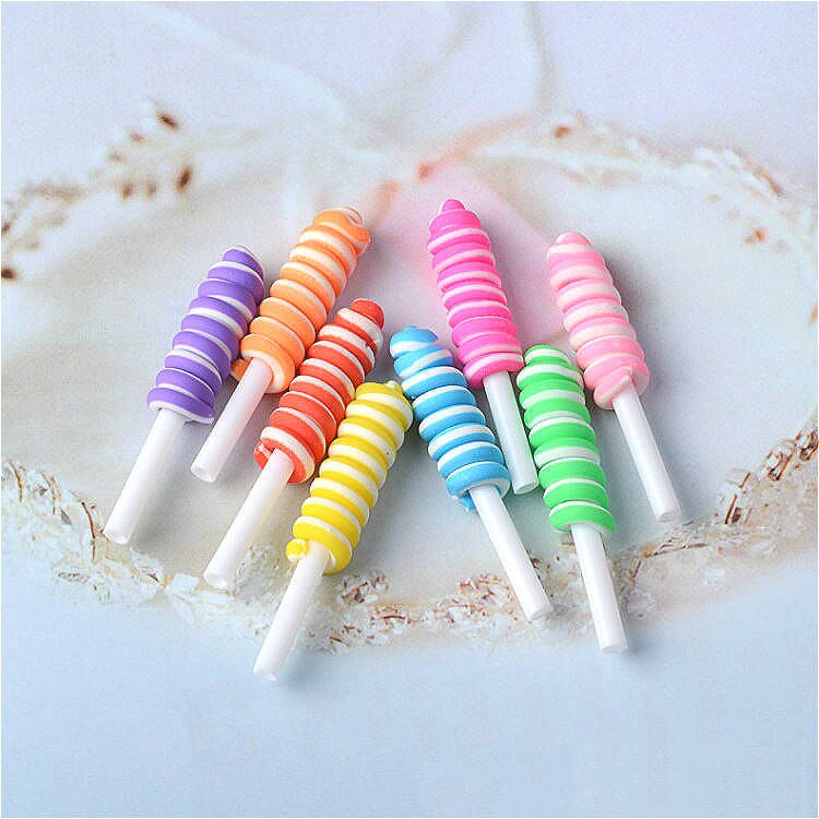 Cabochons en argile polymère arc-en-ciel en spirale, 8 pièces, beauté, sucettes Kawaii, dos plat pour décoration de téléphone DIY