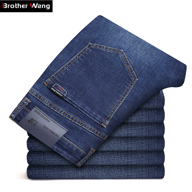 Høst vinter blå jeans for menn klassisk stil business casual elastisk slim fit bomullsbukser merke herrebukser
