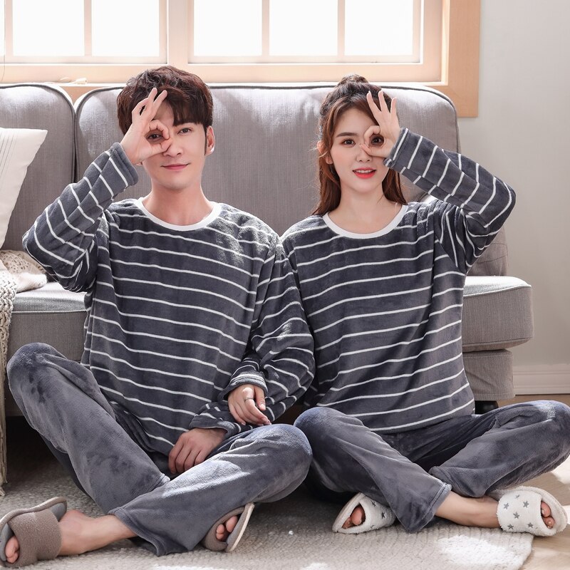 Xizou ung elsker pyjamas kvinner langermet høst vinter pyjamas løs menn par pyjamas sett varmt nattøy topp+ menn bukser