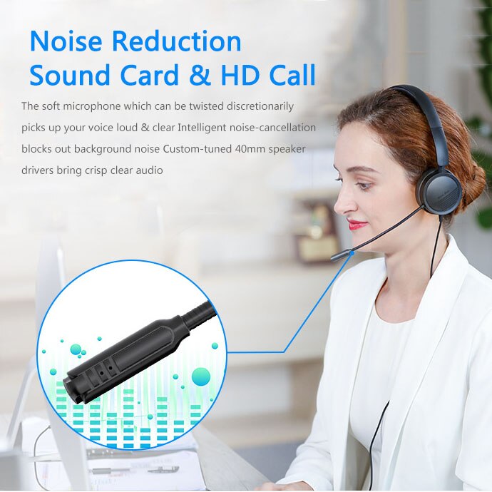 USB Headset With Microphone For PC 3.5mm Business Headsets With Mic Mute Noise Cancelling Call Center Headphones